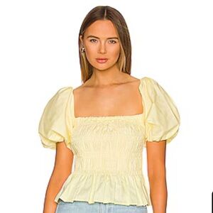ASTR The Label Savina Yellow Puff Sleeve Top